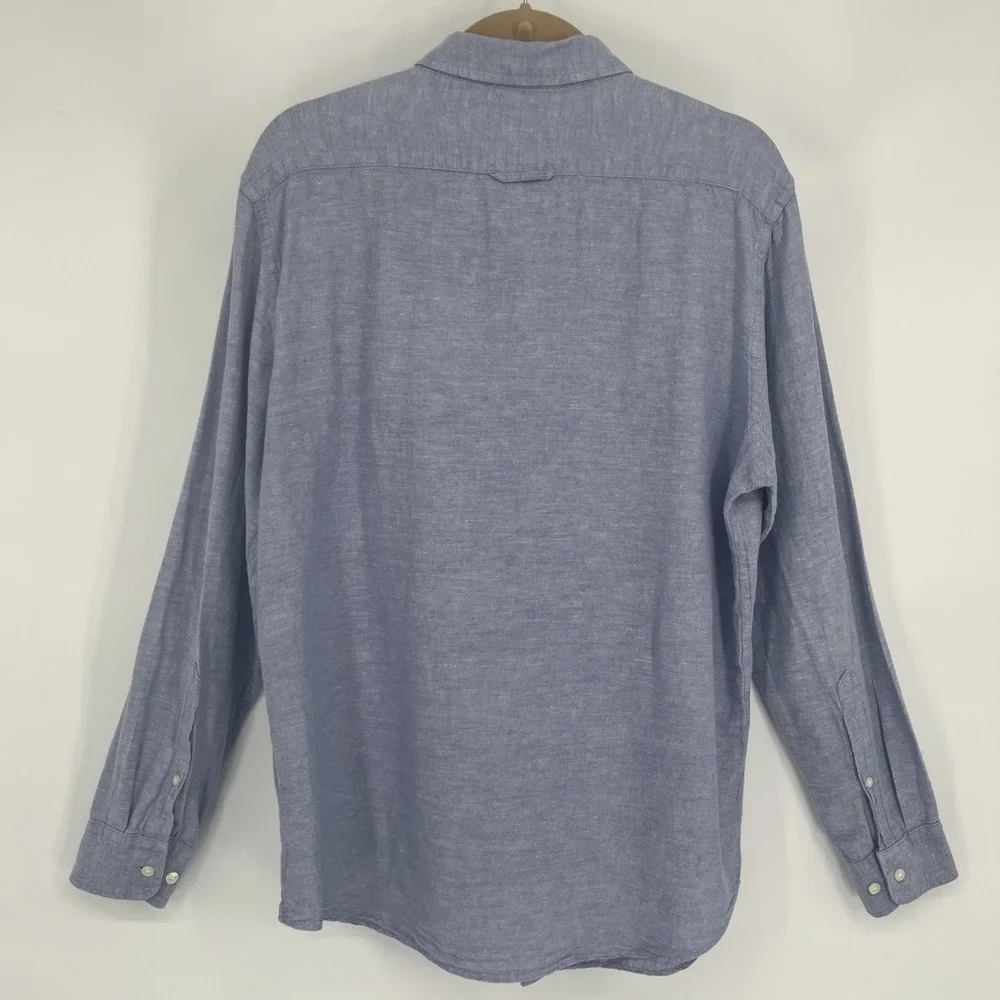 Banana Republic Slim Fit Blue Linen Cotton Blend Button‎ Down Shirt Size L